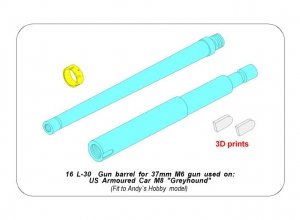 Aber 16L-30 Gun barrel for 37mm M6 gun used on US Armoured Car M8 Greyhound 1/16