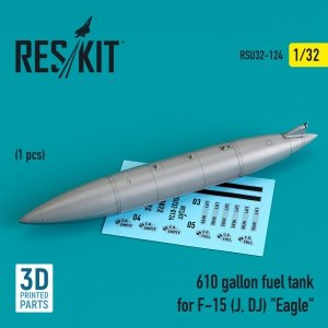 RESKIT RSU32-0124 610 GALLON FUEL TANK FOR F-15 (J, DJ) EAGLE (3D PRINTED) 1/32