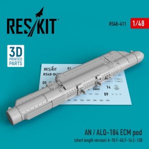 RESKIT RS48-0411 AN / ALQ-184 ECM POD (SHORT LENGTH VERSION) (3D PRINTED) 1/48