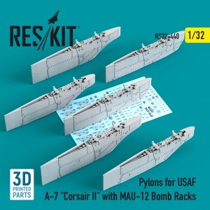 RESKIT RS32-0440 PYLONS FOR USAF A-7 CORSAIR II WITH MAU-12 BOMB RACKS (3D PRINTED) 1/32