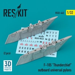 RESKIT RS32-0443 F-105 THUNDERCHIEF OUTBOARD UNIVERSAL PYLONS (2 PCS) (3D PRINTED) 1/32