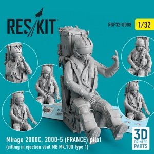RESKIT RSF32-0008 MIRAGE 2000C, 2000-5 (FRANCE) PILOT SITTING IN EJECTION SEAT MB MK.10Q (TYPE 1) (3D PRINTED) 1/32