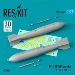 RESKIT RS72-0433 M-118 GP BOMBS (2 PCS) (3D PRINTED) 1/72