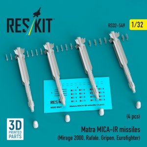 RESKIT RS32-0549 Matra MICA-IR missiles (4 pcs) (3D Printed) 1/32