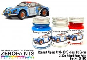 Zero Paints 1673 Renault Alpine A110 – 1973 – Tour De Corse Red - White - Blue Paint Set 3x30ml