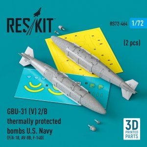 RESKIT RS72-0464 GBU-31 (V) 2/B thermally protected bombs U.S. Navy (2 pcs) (3D Printed) 1/72