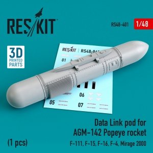 RESKIT RS48-0401 DATA LINK POD FOR AGM-142 POPEYE ROCKET (F-15, F-16, F-4, MIRAGE 2000, F-111) 1/48