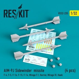 RESKIT RS32-0235 AIM-9J SIDEWINDER MISSILES (4 PCS) 1/32