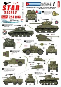 Star Decals 72-A1103 Tanks & AFVs in Cuba # 1. M4A3E8 Sherman, A34 Comet, Staghound, Greyhound, M3A1 White Scout Car, M3A1 Stuart. 1/72
