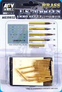 AFV Club AG35032 US 76mm Brass ammo set. Includes M42A1, M93, M62A1, M79 and Cartridge (4 of each) plus decal 1:35