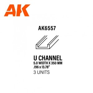 AK Interactive AK6557 CHANNEL 5.0 WIDTH X 350MM – STYRENE U CHANNEL – (3 UNITS)