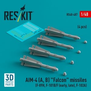 RESKIT RS48-0487 AIM-4 (A, B) Falcon missiles (4 pcs) (3D Printed) 1/48