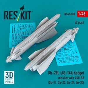 RESKIT RS48-0600 Kh-29L (AS-14A Kedge) missiles with AKU-58 (2 pcs) (Su-17, Su-25, Su-24, Su-30) (3D Printed) (1/48)