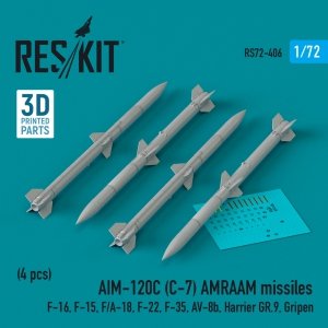 RESKIT RS72-0406 AIM-120C (C-7) AMRAAM missiles (4 pcs) (3D Printed) 1/72
