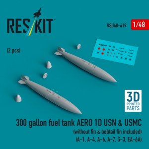 RESKIT RSU48-0419 300 gallon fuel tank AERO 1D USN & USMC (without fin & bobtail fin included) (2 pcs) (3D Printed) 1/48