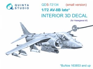 Quinta Studio QDS72134 AV-8B late 3D-Printed coloured Interior on decal paper (Hasegawa) (small version) 1/72