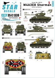 Star Decals 35-C1339 Korean War - M4A3E8 Sherman # 5. 89th Tk Bn Easy Eight Shermans in Korea. With and without tiger face.1/35