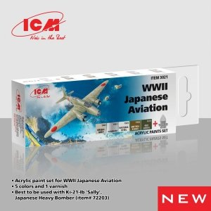 ICM 3021 Acrylic Paint Set for WWII Japanese Aviation 5x12ml + Satin Varnish