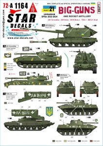 Star Decals 72-A1164 War in Ukraine 21 Ukrainian Big Guns and Rocket Artillery. 2S1 Gvostika, 2S9 Nona, 2S19 Msta-s, TOS-1 and BM-21 Grad 1/72