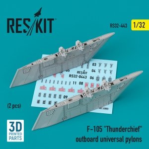 RESKIT RS32-0443 F-105 THUNDERCHIEF OUTBOARD UNIVERSAL PYLONS (2 PCS) (3D PRINTED) 1/32