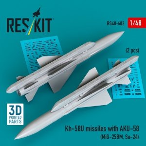 RESKIT RS48-0602 Kh-58U missiles with AKU-58 (2 pcs) (MiG-25BM, Su-24) (3D Printed) (1/48)