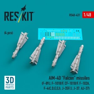 RESKIT RS48-0431 AIM-4D Falcon missiles (4 pcs) (3D Printed) 1/48