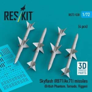 RESKIT RS72-0520 Skyflash (RB71/Av.71) missiles (4 pcs) (3D Printed) 1/72