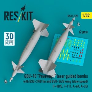 RESKIT RS32-0575 GBU-10 Paveway I laser guided bombs with BSU-37/B fin and BSU-3A/B wing (slow speed) (2 pcs) (3D Printed) 1/32