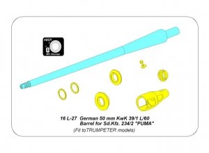 Aber 16L-27 German 5cm KwK 39/1 L/60 Barrel for Sd.Kfz.234/2 PUMA fit fo Trumpeter 1/16