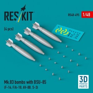 RESKIT RS48-0495 Mk.83 bombs with BSU-85 (4 pcs) (3D printed) 1/48