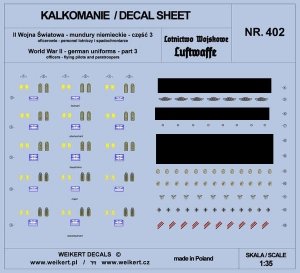 Weikert Decals DEC402 Mundury niemieckie - część 3 - luftwaffe - personel lotniczy i spadochroniarze 1/35