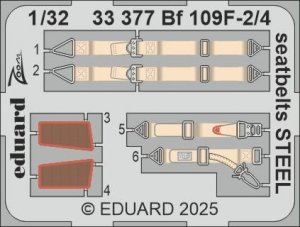 Eduard 33377 Bf 109F-2/4 seatbelts STEEL HOBBY 2000, HASEGAWA 1/32