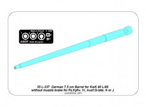 35L-337 Lufa bez hamulca wylotowego do niemieckich czołgów Panzer IV, Ausf.G-późny; H lub J / German 7,5 cm Barrel for KwK 40 L/48 without Muzzle Brake for Pz.Kpfw. IV Ausf. G-Late; H or J 1/35