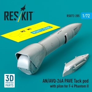 RESKIT RSU72-0205 AN/AVQ-26A PAVE Tack pod with pilon for F-4 Phantom II (3D Printed) (1/72)