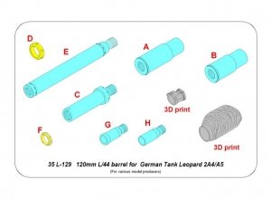 Aber 35L-129 120 mm L/44 Barrel for German Tank Leopard 2A4/A5 1/35