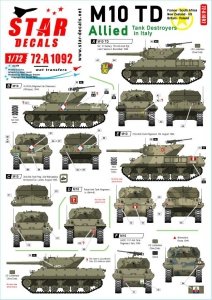 Star Decals 72-A1092 Allied Tank Destroyers in Italy. M10 TD and M10 Achilles. France, South Africa, New Zealand, US, Britain, Poland. 1/72