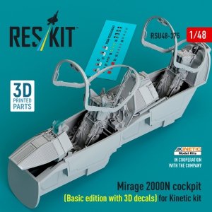 RESKIT RSU48-0375 Mirage 2000N cockpit (Basic edition with 3D decals) for Kinetic kit (3D Printed) (1/48)