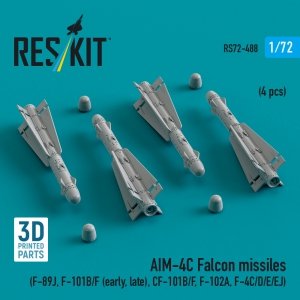 RESKIT RS72-0488 AIM-4C Falcon missiles (4 pcs) (3d Printed) 1/72