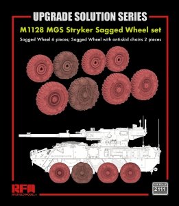 Rye Field Model 2111 M1128 MGS Stryker Sagged Wheel Set (6 pcs) + with Anti-Skid Chains (2 pcs) 1/35