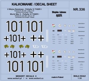 Weikert Decals DEC336 PzKpfw VI TIGER - Schwere Pz. Abt. 503 - czołg nr 101 - dowódca Kurt Knispel - Rosja 1/35