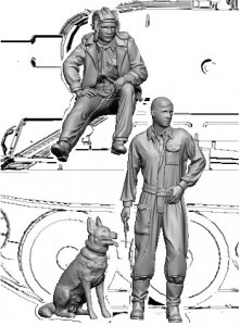 Glowel Miniatures 35930 Polish T-34 Crew Part 1 (3 Figures - 2 Humans And A Dog, 3D Printed) 1/35