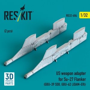 RESKIT RS32-0604 US weapon adapter for Su-27 Flanker (2 pcs) (GBU-39 SDB, GBU-62 (JDAM-ER)) (3D Printed) (1/32)