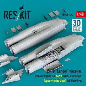 RESKIT RSU48-0424 B-1B Lancer nacelles with air intakes & early exhaust nozzles (open engine bay) for Revell kit (3D Printed) (1/48)