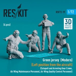 RESKIT RSF72-0019 Green jersey (Modern) (Left position from the aircraft) (Catapult and Arresting Gear Crews, Air Wing Maintenance Personnel, Air Wing Quality Control Personnel) (4 pcs) (3D Printed) 1/72