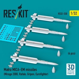 RESKIT RS32-0550 Matra MICA-EM missiles (4 pcs) (3D Printed) 1/32