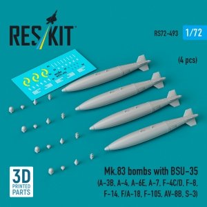 RESKIT RS72-0493 Mk.83 bombs with BSU-35 (4 pcs) (A-3B, A-4, A-6E, A-7, F-4C/D, F-8, F-14, F/A-18, F-105, AV-8B, S-3) (3D printed) (1/72)
