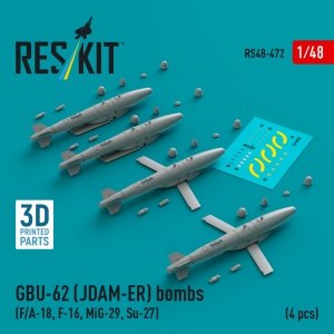 RESKIT RS48-0472 GBU-62 (JDAM-ER) bombs (4 pcs) (3D Printed) 1/48