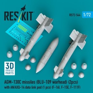 RESKIT RS72-0544 AGM-130C missiles (BLU-109 warhead) (2 pcs) with AN/AXQ-14 data link pod (1 pcs) (3D Printed) 1/72