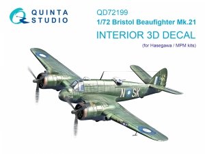 Quinta Studio QD72199 Bristol Beaufighter Mk.21 3D-Printed & coloured Interior on decal paper (Hasegawa/MPM) 1/72