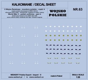 Weikert Decals DEC263 Mundury polskie - patki, naramienniki, insygnia na czapki i hełmy - cześć 4 - vol.63 1/35